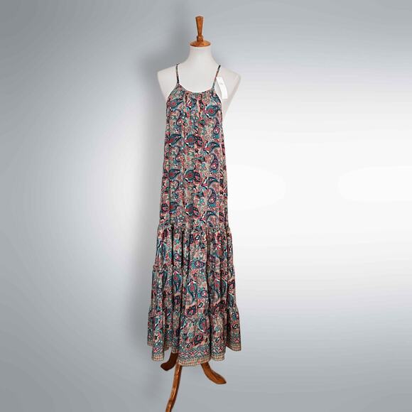 Boho Paisley Tiered Summer Maxi Dress – White Waves, Size Small/Medium - Picture 1 of 5